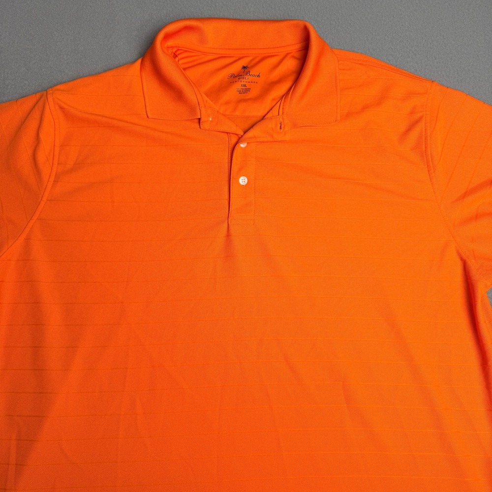 Palm Beach Golf Performance Polo Shirt Mens XXL Orange Striped Short Sleeve XXL